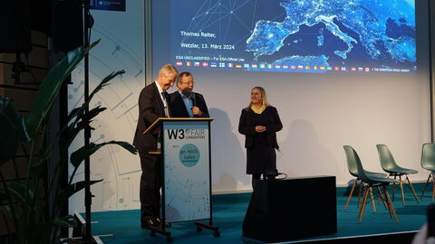 Herr Dr. Thomas Reiter, Herr Prof. Dr. Johann-Dietrich Wörner, Frau Sabine Groth W3+FAIR Herr Dr. Thomas Reiter, Herr Prof. Dr. Johann-Dietrich Wörner, Frau Sabine Groth Auftakt zum Event auf der W3+FAIR in Wetzlar